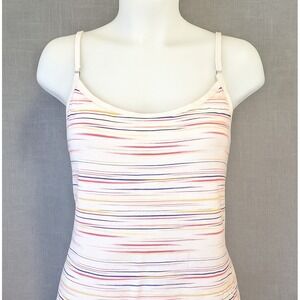 SO‎ Y2K Striped Tank Top Medium White Purple Pink Rainbow Built-in Shelf Bra
